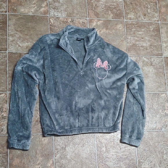 Disney Tops - Disney Mickey and Friends Plush Cropped Gray Zip-Up Pullover